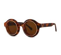 VFDHN Fashion Vintage Round Sunglasses Women for Men Male Punk Luxury Classic Steampunk Shades Uv400(Leopard Tea)