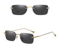 VFDHN Men's Sunglasses Rimless Gradient Small Frame Gold Metal Woman Accessories Rectangular(1)