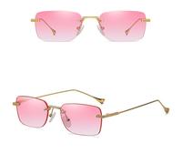 VFDHN Men's Sunglasses Rimless Gradient Small Frame Gold Metal Woman Accessories Rectangular(4)