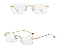 VFDHN Men's Sunglasses Rimless Gradient Small Frame Gold Metal Woman Accessories Rectangular(7)