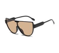 VFDHN One-peiece Semi-round Sunglasses Half Frame Shades Outdoor Oversized for Women Men(Tea)