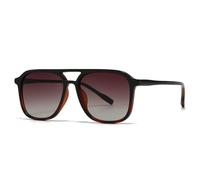 VFDHN Retro Double Bridges Men Sunglasses Fashion Leopard Women Gradient(Black amber tea)