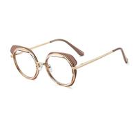VFDHN Retro Metal Round Women Glasses Frame Fashion Double Color Irregular Female Uv400(Khaki Trans)
