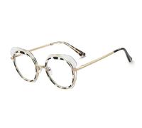 VFDHN Retro Metal Round Women Glasses Frame Fashion Double Color Irregular Female Uv400(Trans Leopard)