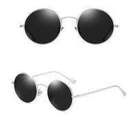 VFDHN Round Polarized Sunglasses for Women Metal Retro Man Driving Full Rim Style(silver with black)