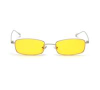 VFDHN Small Rectangular Sunglasses Men Retro Metal Frame Men Fashion for Women Summer(silver with yellow)