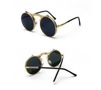 VFDHN Steampunk Sunglasses Round Metal Women Style Retro Flip Circular Double Metal Sun Glasses Men,rose gold grey,one size