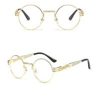 VFDHN Vintage Retro Gothic Steampunk Mirror Sunglasses Vintage Round Circle Men Uv400(gold with clear)