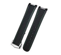 VFEBTSD 18mm 19mm 20mm Curved End Silicone Rubber Watchband Compatible With Omega 007Compatible With Seamaster 300 AT150 Aqua Terra Speedmaster Watch Strap Tools(Black green,20MM_SILVER BUCKLE)