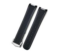 VFEBTSD 18mm 19mm 20mm Curved End Silicone Rubber Watchband Compatible With Omega 007Compatible With Seamaster 300 AT150 Aqua Terra Speedmaster Watch Strap Tools(Black white,19MM_SILVER BUCKLE)