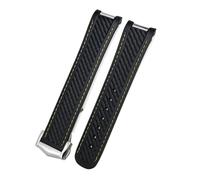 VFEBTSD 18mm 19mm 20mm Curved End Silicone Rubber Watchband Compatible With Omega 007Compatible With Seamaster 300 AT150 Aqua Terra Speedmaster Watch Strap Tools(Black yellow,19MM_ROSE BUCKLE)