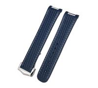 VFEBTSD 18mm 19mm 20mm Curved End Silicone Rubber Watchband Compatible With Omega 007Compatible With Seamaster 300 AT150 Aqua Terra Speedmaster Watch Strap Tools(Blue white,20MM_SILVER BUCKLE)