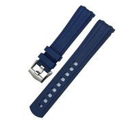 VFEBTSD 19mm 20mm 21mm Soft FKM Fluororubber Watchband Compatible With Omega Compatible With Seamaster 300 AT150 Speedmaster Planet Ocean Curved End Watch Strap(Blue-Silver,19mm)
