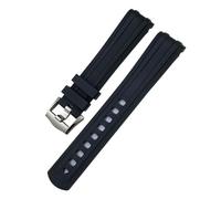 VFEBTSD 19mm 20mm 21mm Soft FKM Fluororubber Watchband Compatible With Omega Compatible With Seamaster 300 AT150 Speedmaster Planet Ocean Curved End Watch Strap(Black-Silver,20mm)