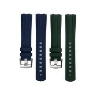 VFEBTSD 19mm 20mm 21mm Soft FKM Fluororubber Watchband Compatible With Omega Compatible With Seamaster 300 AT150 Speedmaster Planet Ocean Curved End Watch Strap(Green-Silver,20mm)