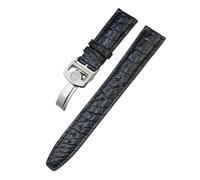 VFEBTSD 20mm 21mm 22mm Crocodile Leather Watchband Compatible With IWC Portugieser PORTOFINO Pilot's Watches Soft Watch Strap Bracelet(Black Style 2,20MM_SILVER BUCKLE)