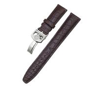 VFEBTSD 20mm 21mm 22mm Crocodile Leather Watchband Compatible With IWC Portugieser PORTOFINO Pilot's Watches Soft Watch Strap Bracelet(Brown Style 2,21MM_SILVER BUCKLE)