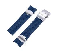 VFEBTSD 22mm Curved End Silicone Rubber Watch Band Compatible With Ulysse Nardin 263 DIVER Strap Black Blue Belt Watch Bracelets(Blue-silver)