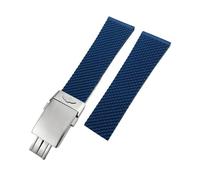 VFEBTSD Braided Silicone Rubber Watchband Compatible With Breitling Avenger Superocean Heritage Longines Watch Strap(Blue-Silver Style 2,22mm)