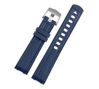 VFEBTSD Curved End Fluorous Rubber Silicone Watchband Compatible With Omega Compatible With Seamaster 300 Universe 007 20mm 22m Watch Soft Strap Men Replaceme(Blue silver,22mm)