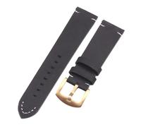VFEBTSD Italian Leather Watchbands Black Dark Brown Men 18 20 22mm Soft Vintage Watch Band Strap Metal Pin Buckle Accessories(Black gold buckle,22mm)