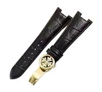 VFEBTSD Leather Watch Strap Compatible With Patek Philippe 5711 5712G Waterproof Concave Folding Clasp Watchband 25mm Wristband(Black gold)
