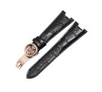VFEBTSD Leather Watch Strap Compatible With Patek Philippe 5711 5712G Waterproof Concave Folding Clasp Watchband 25mm Wristband(Black rose gold)