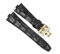 VFEBTSD Leather Watchband Compatible With Constantin OVERSEAS Series 4500V 5500V P47040 Stainless Steel Buckle Men Watch Strap 25 * 8(Black-gold-B)