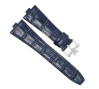 VFEBTSD Leather Watchband Compatible With OVERSEAS Series 4500V 5500V P47040 Stainless Steel Buckle Men Watch Strap 25 * 8(Blue-silver)