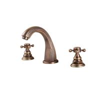 VFfotO Antique Brass Bathroom Basin Mixer Tap Double Handles Sink Faucet 3 pcs Set Bathroom Faucet Deck Mounted 3 Hole
