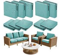 VFGFDJNDFX 10pcs Outdoor Cushion Covers Waterproof, Oxford Replacement Cushion Covers for Rattan Furniture with Zip Patio Seat Protector Cover Washable (Aqua Blue,K)
