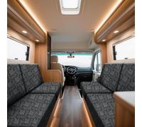 VFGFDJNDFX Caravan Seat Covers Uk Stretch Pet Friendly, Non Slip Sofa Cushion Covers Replacement Swift with 4 Straps, Embossed Velvet Motorhome Couch Slipcover (Large 3 seat,Dark Gray)