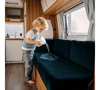 VFGFDJNDFX Waterproof RV Dinette Cushion Covers Stretch Velvet Seat and Backrest Covers for Caravan Camper Sofa Anti-Slip Kid-Friendly (Deep Water Blue,Large Backrest)