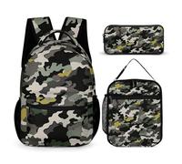 VFKLT 3 Pcs Backpack Set Abstract Camouflage Travel Bag Portable Casual Daypack Sports Backpacks with Lunch Box Pencil Case, Abstract Camouflage, One Size, Rucksack Backpacks