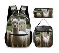 VFKLT 3 Pcs Backpack Set Alpaca Family Travel Bag Portable Casual Daypack Sports Backpacks with Lunch Box Pencil Case, Alpaca Family, One Size, Rucksack Backpacks