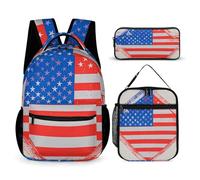 VFKLT 3 Pcs Backpack Set American Flag Stars Stripes Travel Bag Portable Casual Daypack Sports Backpacks with Lunch Box Pencil Case, American Flag Stars Stripes, One Size, Rucksack Backpacks