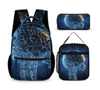VFKLT 3 Pcs Backpack Set Artificial Intelligence Brain Travel Bag Portable Casual Daypack Sports Backpacks with Lunch Box Pencil Case, Artificial Intelligence Brain, One Size, Rucksack Backpacks