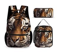 VFKLT 3 Pcs Backpack Set Bengal Tiger Travel Bag Portable Casual Daypack Sports Backpacks with Lunch Box Pencil Case, Bengal Tiger, One Size, Rucksack Backpacks