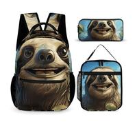 VFKLT 3 Pcs Backpack Set Cartoon Funny Sloth Travel Bag Portable Casual Daypack Sports Backpacks with Lunch Box Pencil Case, Cartoon Funny Sloth, One Size, Rucksack Backpacks