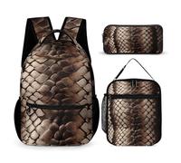 VFKLT 3 Pcs Backpack Set Classic Snake Skin Travel Bag Portable Casual Daypack Sports Backpacks with Lunch Box Pencil Case, Classic Snake Skin, One Size, Rucksack Backpacks