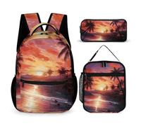 VFKLT 3 Pcs Backpack Set Colorful Tropical Sunset Travel Bag Portable Casual Daypack Sports Backpacks with Lunch Box Pencil Case, Colorful Tropical Sunset, One Size, Rucksack Backpacks