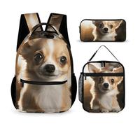 VFKLT 3 Pcs Backpack Set Cute Chihuahua Travel Bag Portable Casual Daypack Sports Backpacks with Lunch Box Pencil Case, Cute Chihuahua, One Size, Rucksack Backpacks