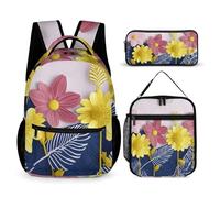 VFKLT 3 Pcs Backpack Set Cute Decorative Flowers Travel Bag Portable Casual Daypack Sports Backpacks with Lunch Box Pencil Case, Cute Decorative Flowers, One Size, Rucksack Backpacks
