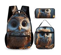 VFKLT 3 Pcs Backpack Set Cute Owl Travel Bag Portable Casual Daypack Sports Backpacks with Lunch Box Pencil Case, Cute Owl, One Size, Rucksack Backpacks