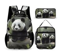 VFKLT 3 Pcs Backpack Set Cute Panda Travel Bag Portable Casual Daypack Sports Backpacks with Lunch Box Pencil Case, Cute Panda, One Size, Rucksack Backpacks