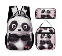 VFKLT 3 Pcs Backpack Set Cute Panda Travel Bag Portable Casual Daypack Sports Backpacks with Lunch Box Pencil Case, Cute Panda, One Size, Rucksack Backpacks