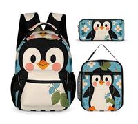 VFKLT 3 Pcs Backpack Set Cute Penguin Print Travel Bag Portable Casual Daypack Sports Backpacks with Lunch Box Pencil Case, Cute Penguin Print, One Size, Rucksack Backpacks