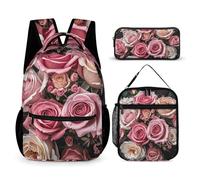 VFKLT 3 Pcs Backpack Set Cute Rose Mix Leopard Travel Bag Portable Casual Daypack Sports Backpacks with Lunch Box Pencil Case, Cute Rose Mix Leopard, One Size, Rucksack Backpacks