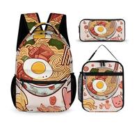 VFKLT 3 Pcs Backpack Set Delicious Sweet Ramen Travel Bag Portable Casual Daypack Sports Backpacks with Lunch Box Pencil Case, Delicious Sweet Ramen, One Size, Rucksack Backpacks