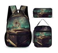 VFKLT 3 Pcs Backpack Set Dream Music Box Travel Bag Portable Casual Daypack Sports Backpacks with Lunch Box Pencil Case, Dream Music Box, One Size, Rucksack Backpacks
